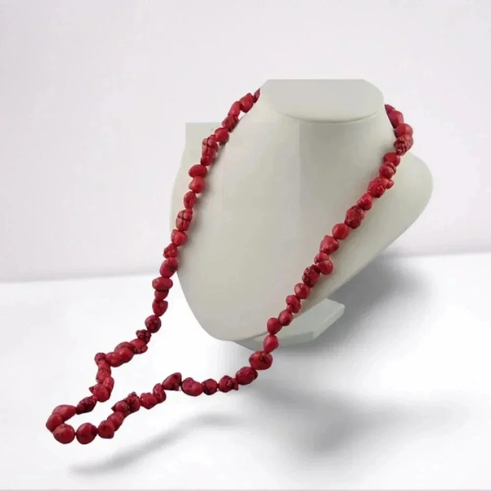 Women's Fashion Long Red Turquoise beaded Necklace 18"